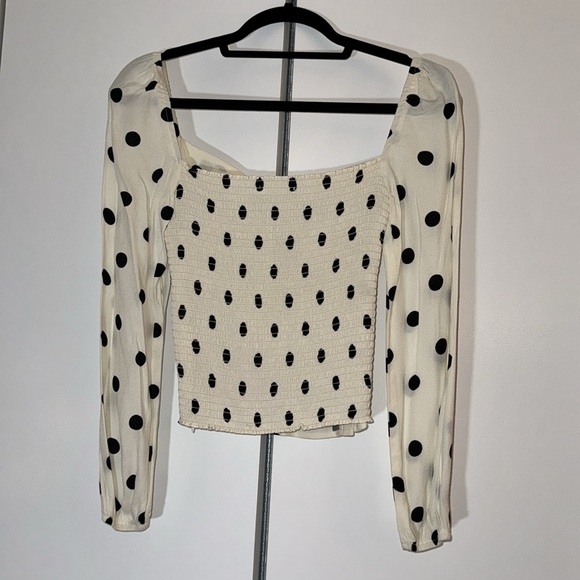 Reformation Polka Dot Print Bateau Neckline Crop Top - Picture 3 of 3